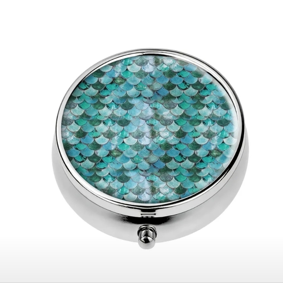 Pastel Mermaid 3-Compartment Round Pill Organizer - Decorative Pocket Purse Pill - Picture 1 of 5